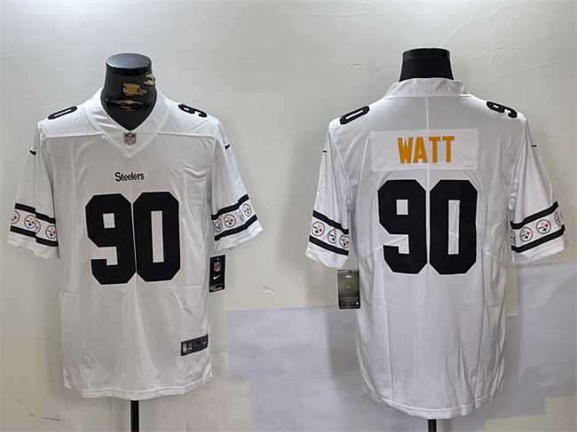 Mens Pittsburgh Steelers #90 T.J. Watt White 2019 Team Logo Cool Edition Stitched Jersey Dzhi